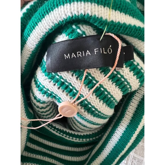 MARIA FILO green stripped turtleneck puff sleeve crossover sweater MEDIUM - Picture 7 of 7